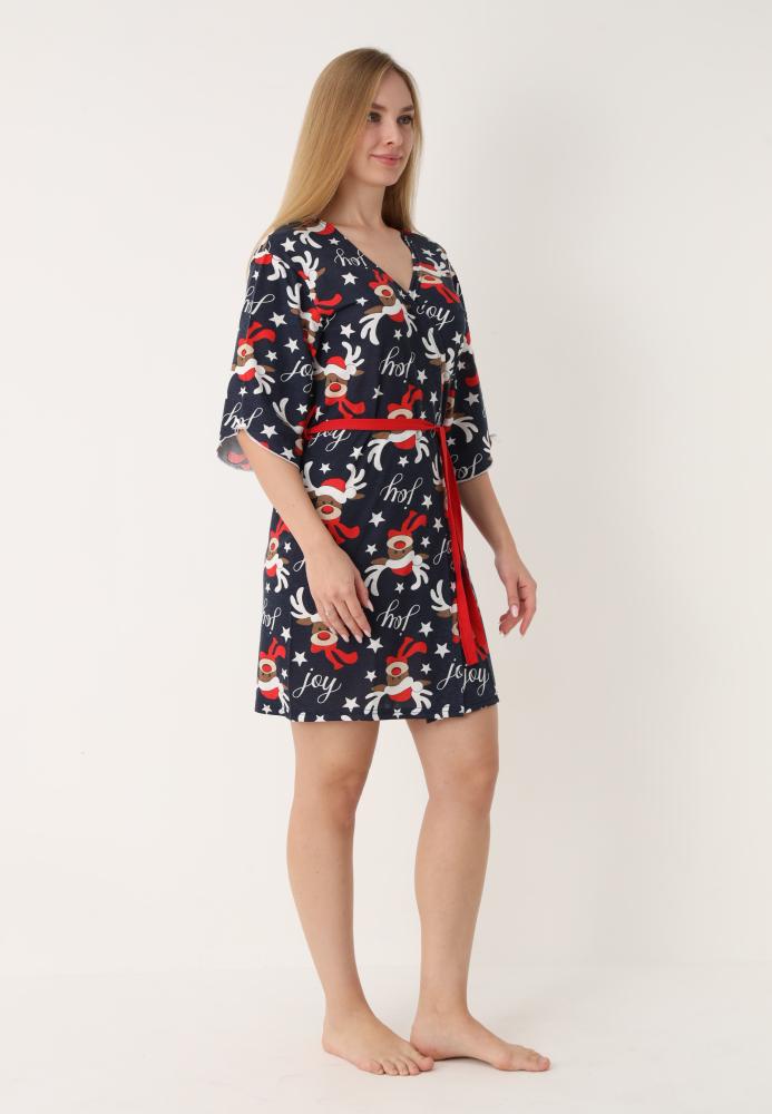 Halat dama Craciun,maneci 3/4,imprimeu reni ,culoare bleumarin ,En-gros